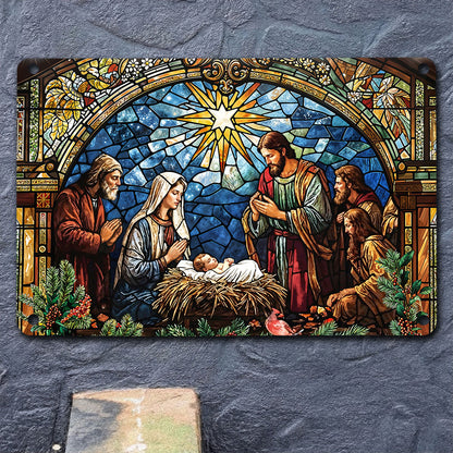 Christmas 2D Metal Sign The Holy Night in Stained Glass