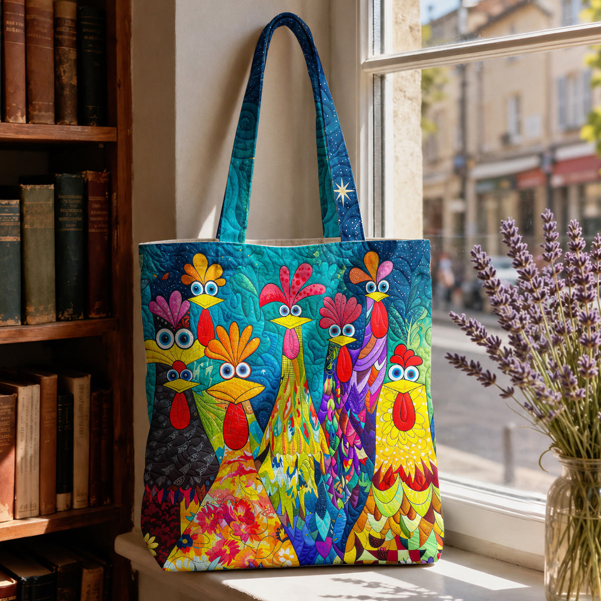 Chicken Canvas Tote Bag Colorful Chicken Garden