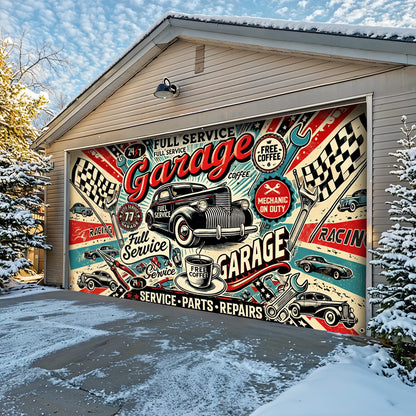 Garage Door Banner Retro Full-Service Garage