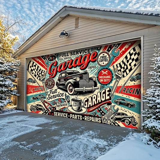 Garage Door Banner Retro Full-Service Garage