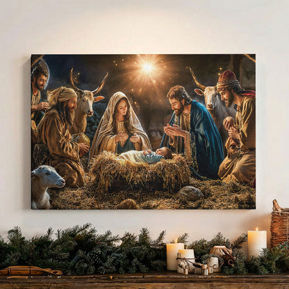 God Wooden-Framed Canvas Wall Art A Holy Night in Warm Light