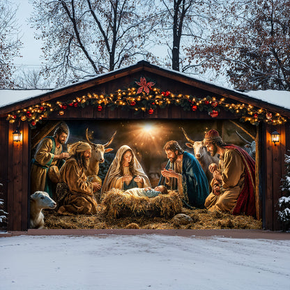 God Garage Door Banner Decoration - A Holy Night in Warm Light