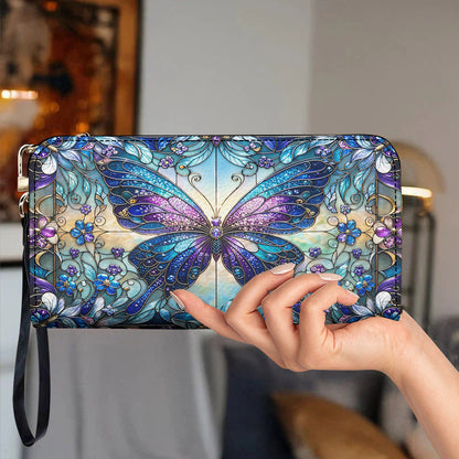 Butterfly Leather Wallet Butterfly in Blooming Glass