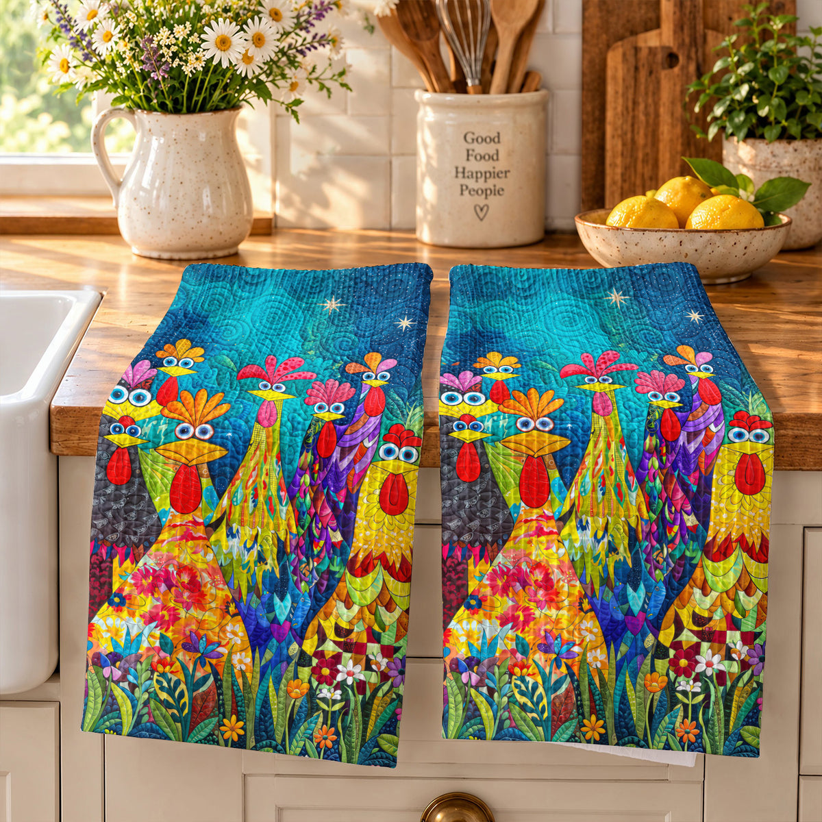 Chicken Kitchen Towel Colorful Chicken Garden