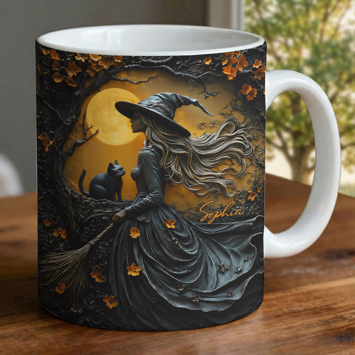 Witch Ceramic Mug Witch Beneath the Autumn Moon