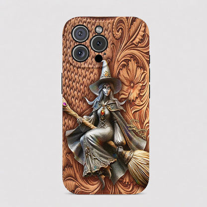 Witch of the Enchanted Broom Personalized Leather Phone Case