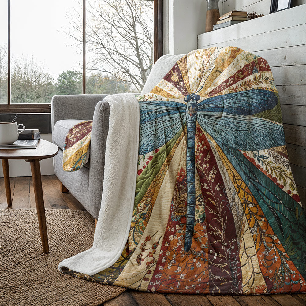 Boho Dragonfly Fleece Blanket Dragonfly in Bloom