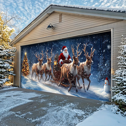 Christmas Garage Door Banner Decoration - Santa’s Magical Reindeer Sleigh Ride