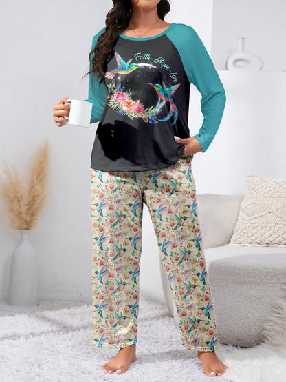 Hummingbird Raglan Lounge Pajamas Faith Hope Love