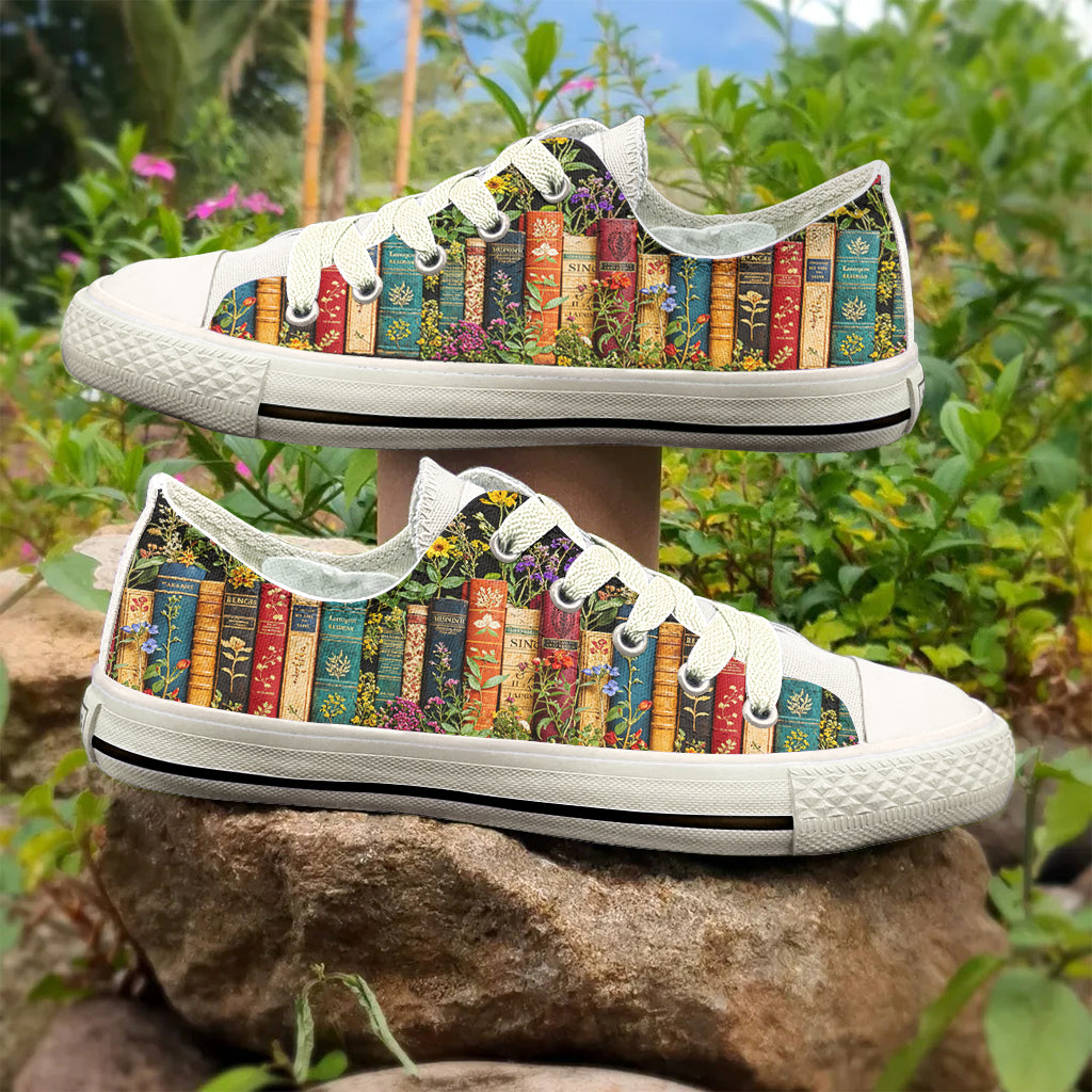 Book Lover Women's Low Top Shoes Floral Books