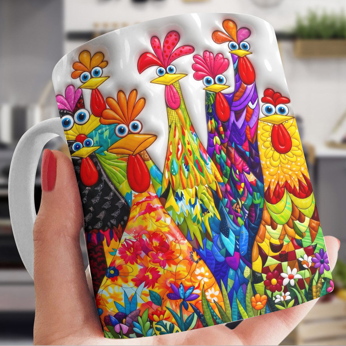 Chicken Ceramic Mug Colorful Chickens