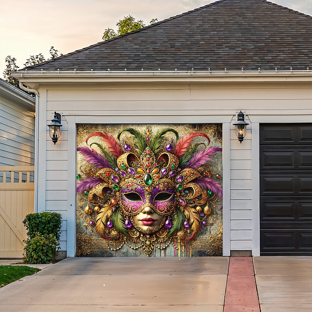Mardi Gras Garage Door Banner Decoration - Queen of Carnival Radiance