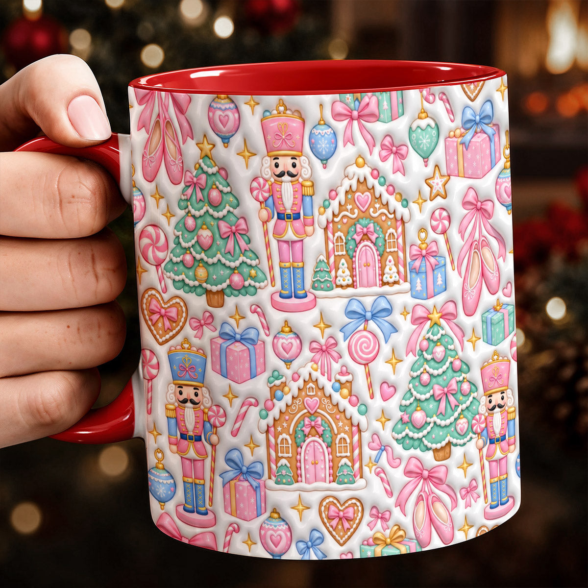 Christmas Ceramic Mug Vintage Pink Nutcracker Wonderland