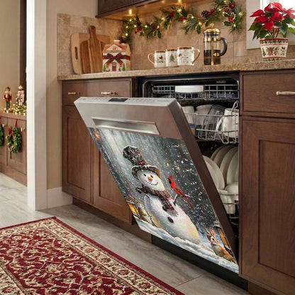 Christmas Magnetic Dishwasher Cover Winter Forest Snowman