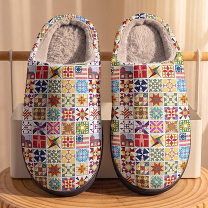 Sewing Lover Fleece Lined Slippers Quilt Blocks