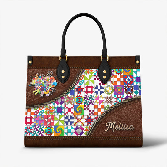 Sewing Lover Leather Handbag Personalized ColorBust Quilt Blocks