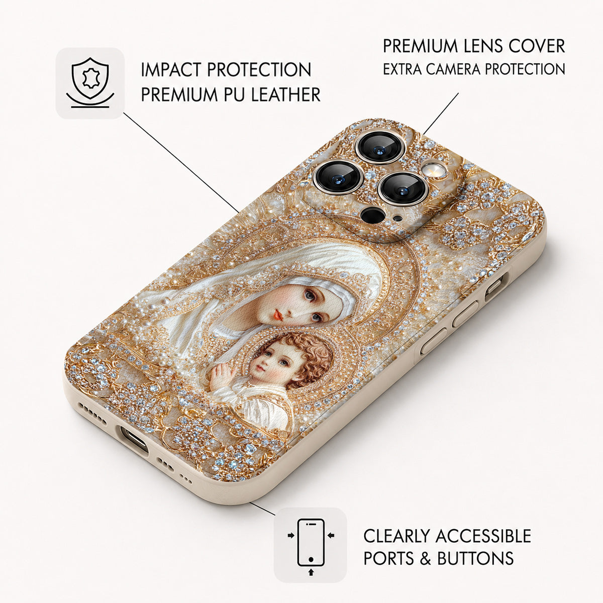 Mary Leather Phone Case Heavenly Grace In Radiant Splendor