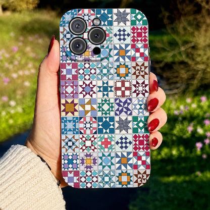 Sewing Lover Leather Phone Case Traditional Quilt Blocks