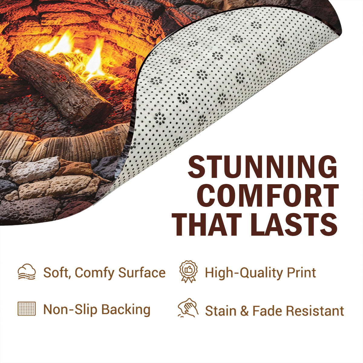 Rustic Fire Pit Round Rug Campfire Hollow 3D Illusion Flat Print