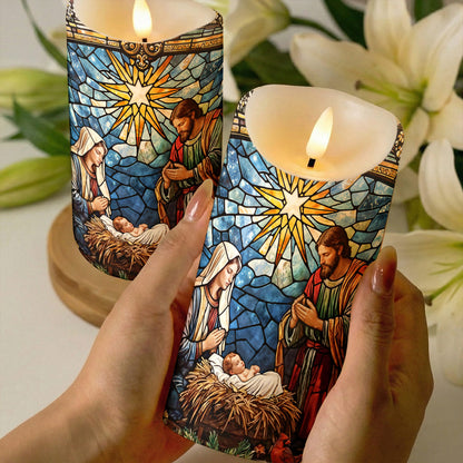 God LED Candle The Holy Night in Stained Glass