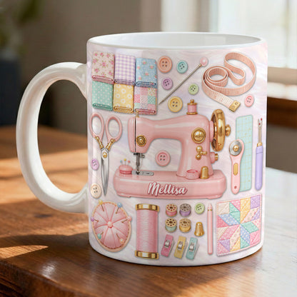 Sewing Lover Ceramic Mug Personalized Pastel Quilter’s Sewing Studio