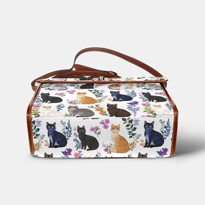 Cat Lover Satchel Handbag Charming Floral Cats