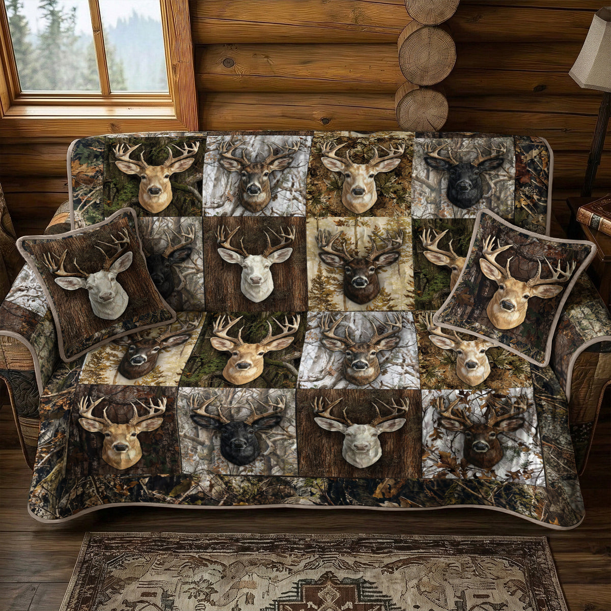 Deer Hunting Quilted Sofa Cover Majestic Whitetail Patchworks