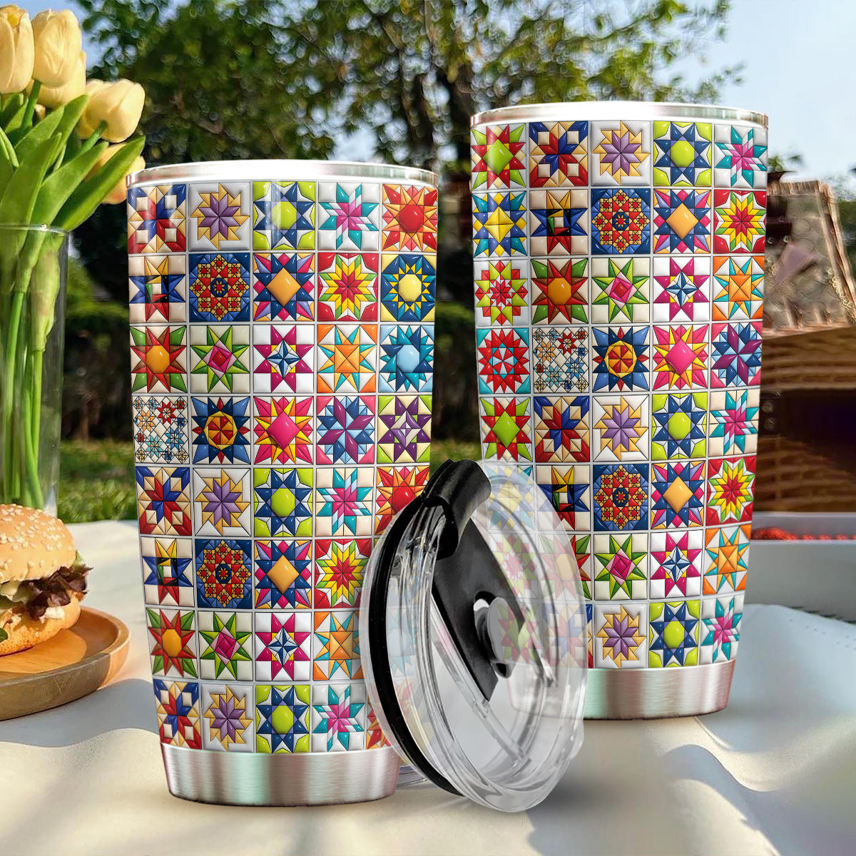 Sewing Lover 20 oz Tumbler Colorful Star Quilt Blocks