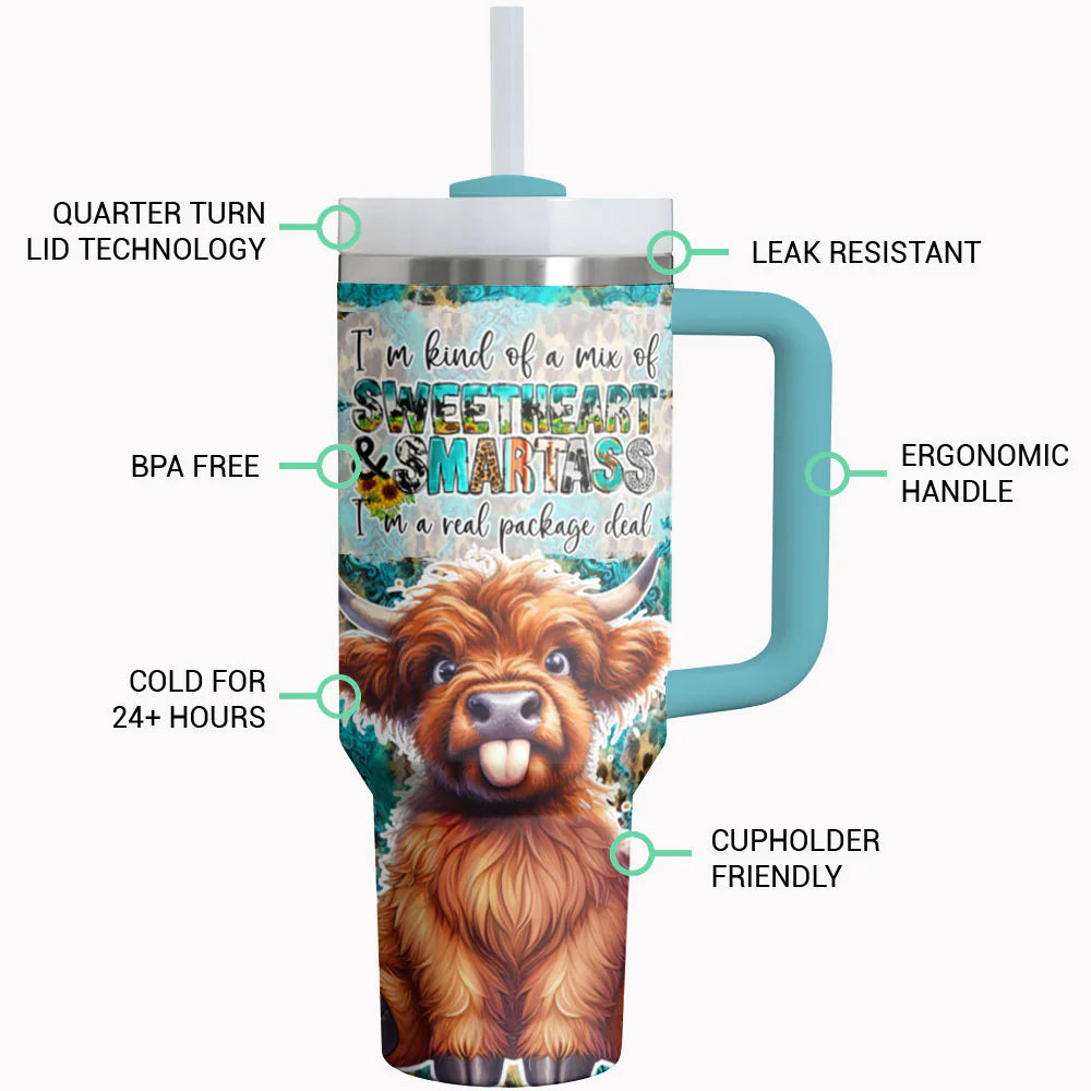 Highland Cow 40Oz Tumbler A Mix Of Sweetheart & Smartass