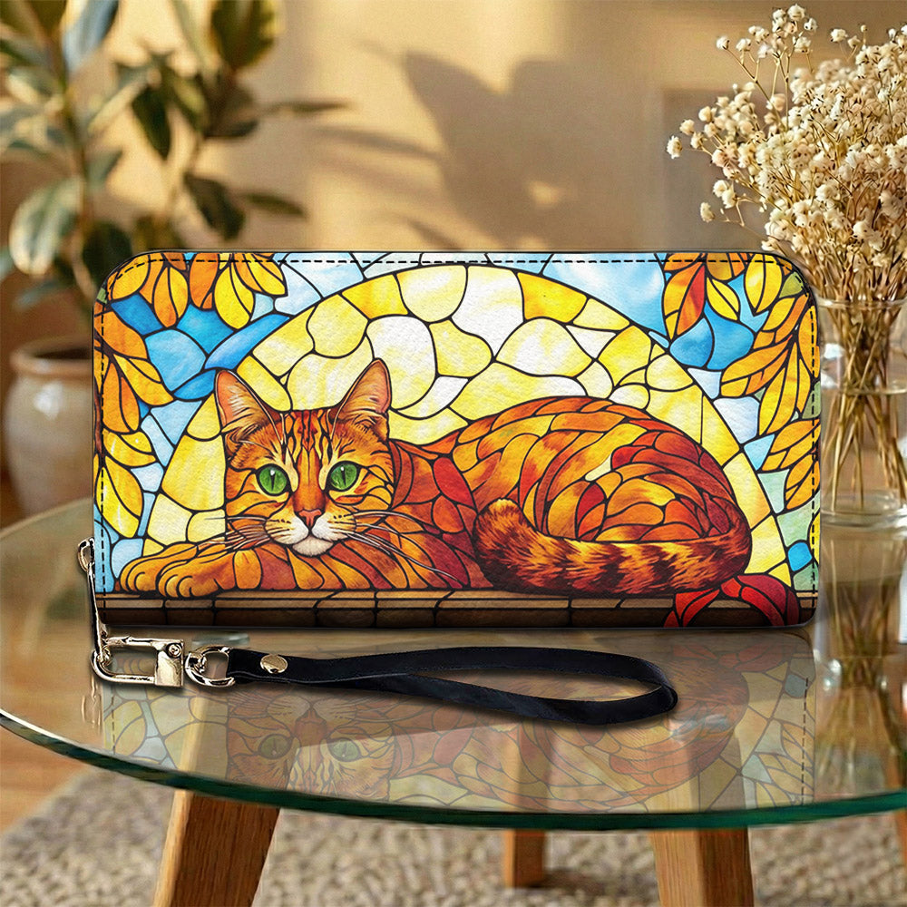 Cat Leather Wallet Stained Glass Sunlit Cat