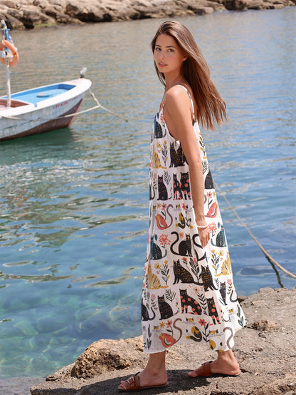 Cat Maxi Dress Botanical Cat Bliss