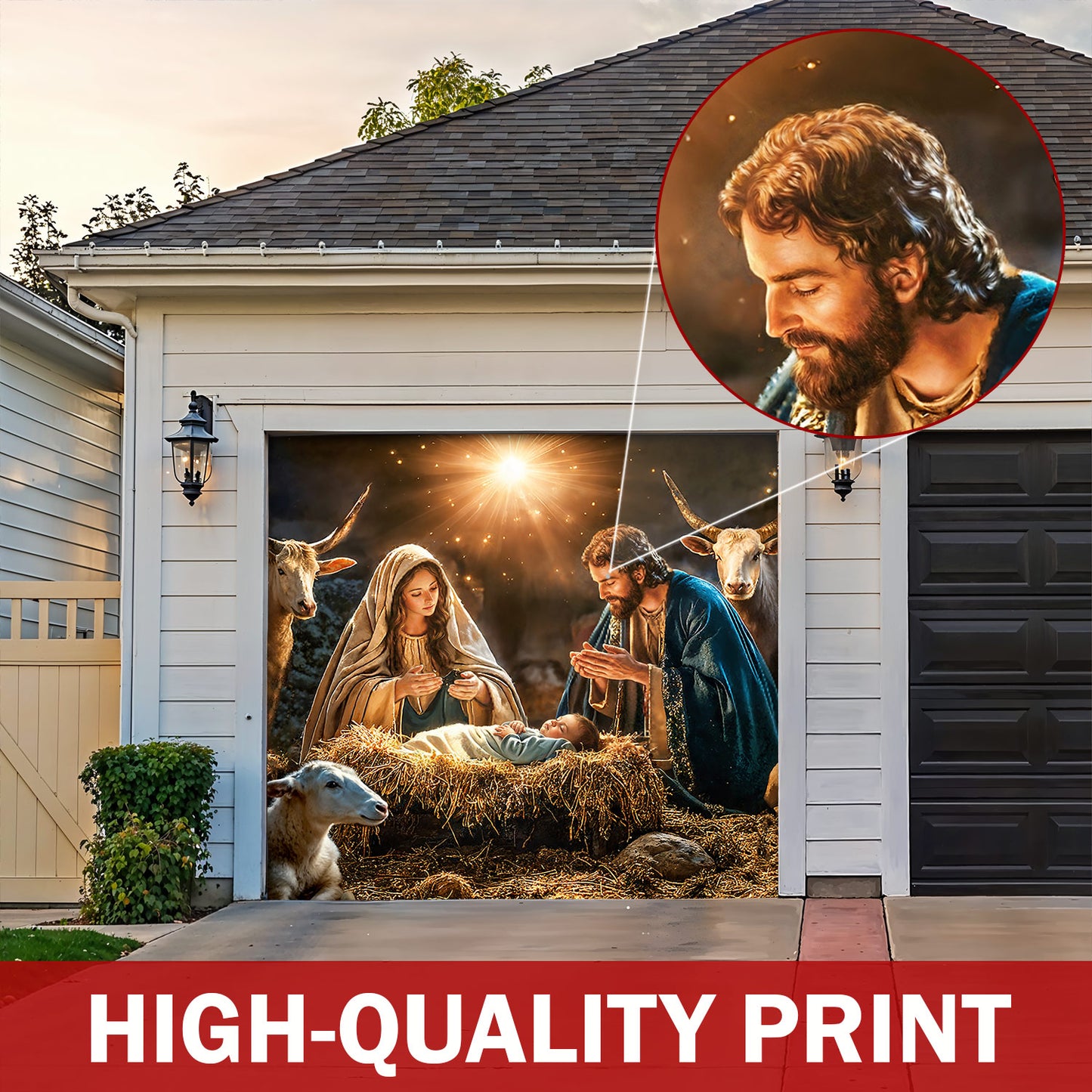 God Garage Door Banner Decoration - A Holy Night in Warm Light