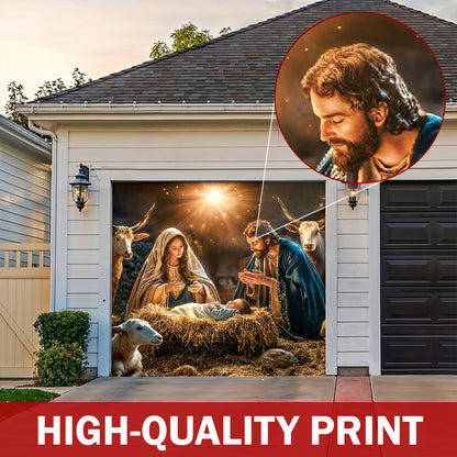 God Garage Door Banner Decoration - A Holy Night in Warm Light