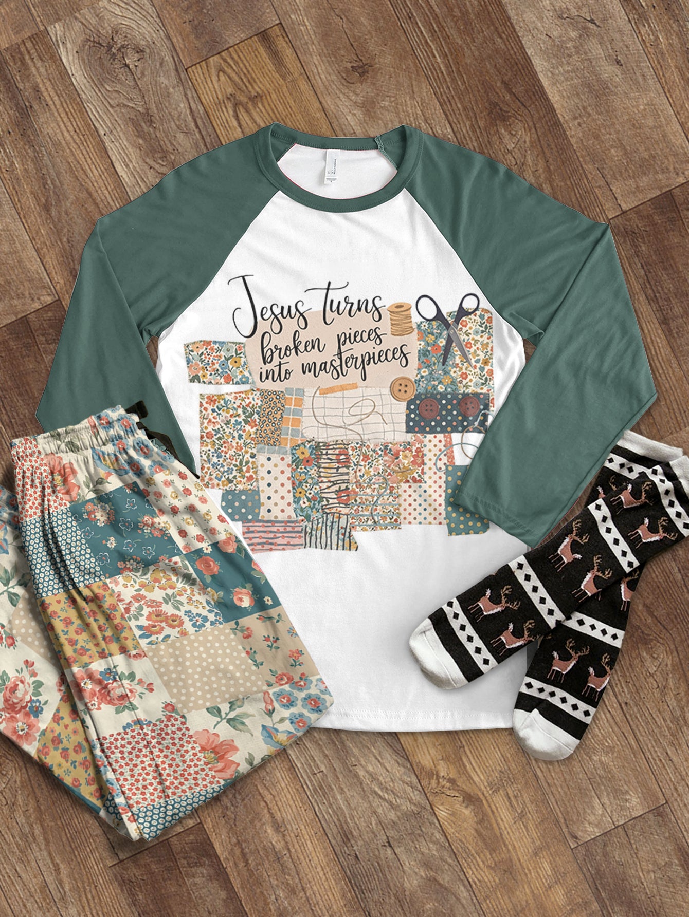 Sewing Lover Raglan Lounge Pajamas Jesus turns broken pieces into masterpieces