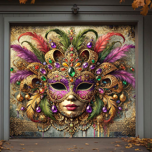 Mardi Gras Garage Door Banner Decoration - Queen of Carnival Radiance