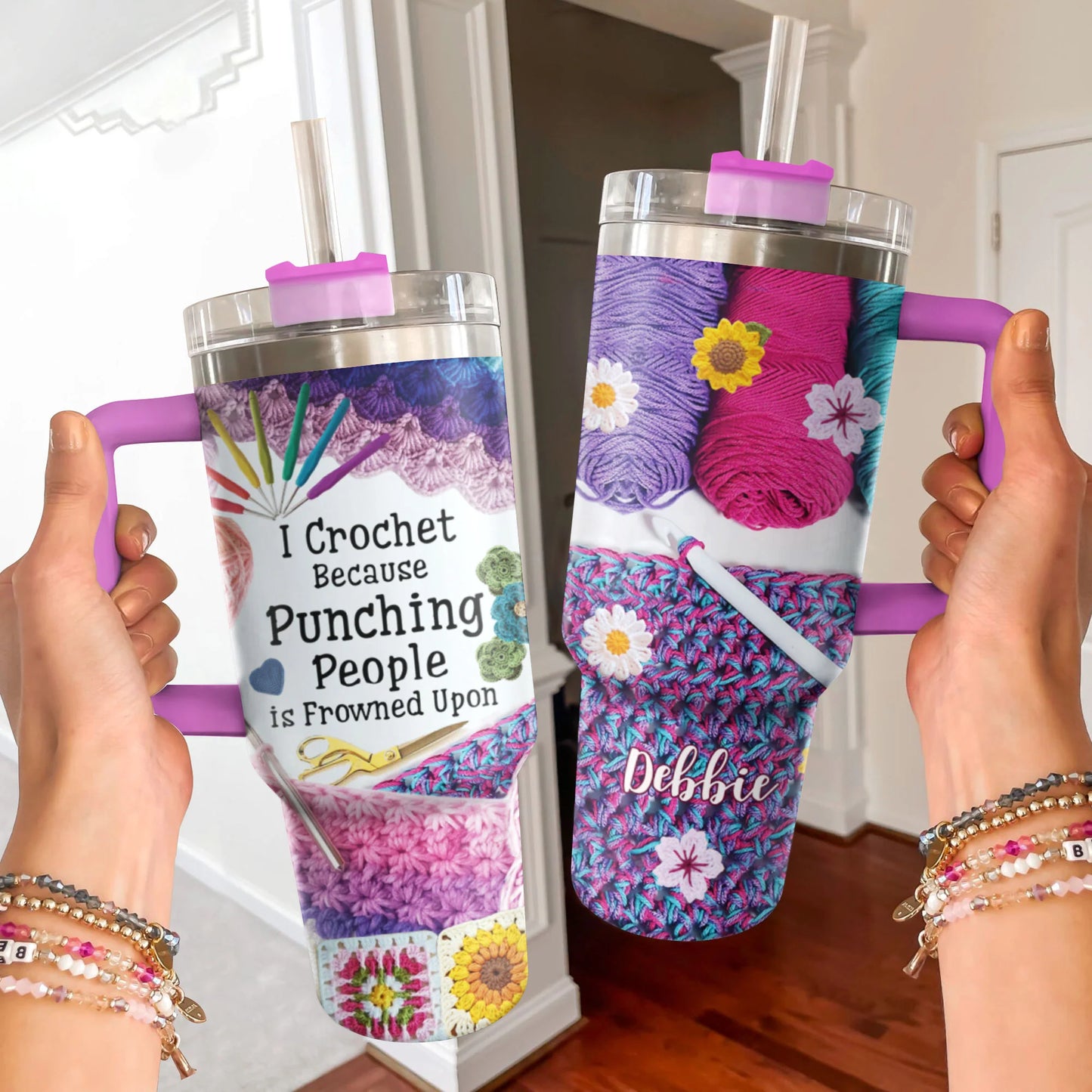 Crochet 40 oz Tumbler I Crochet Because Punching People Is Frown Upon