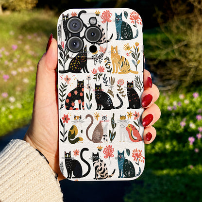 Cat Leather Phone Case Botanical Cat Bliss