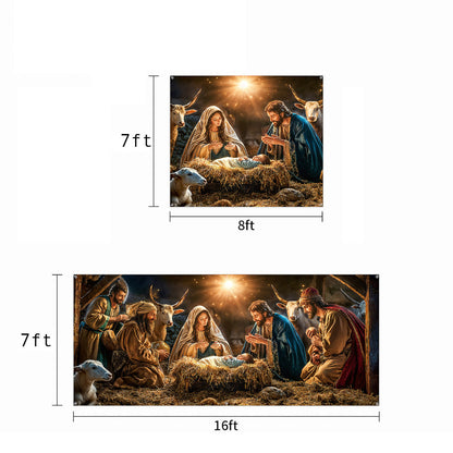 God Garage Door Banner Decoration - A Holy Night in Warm Light