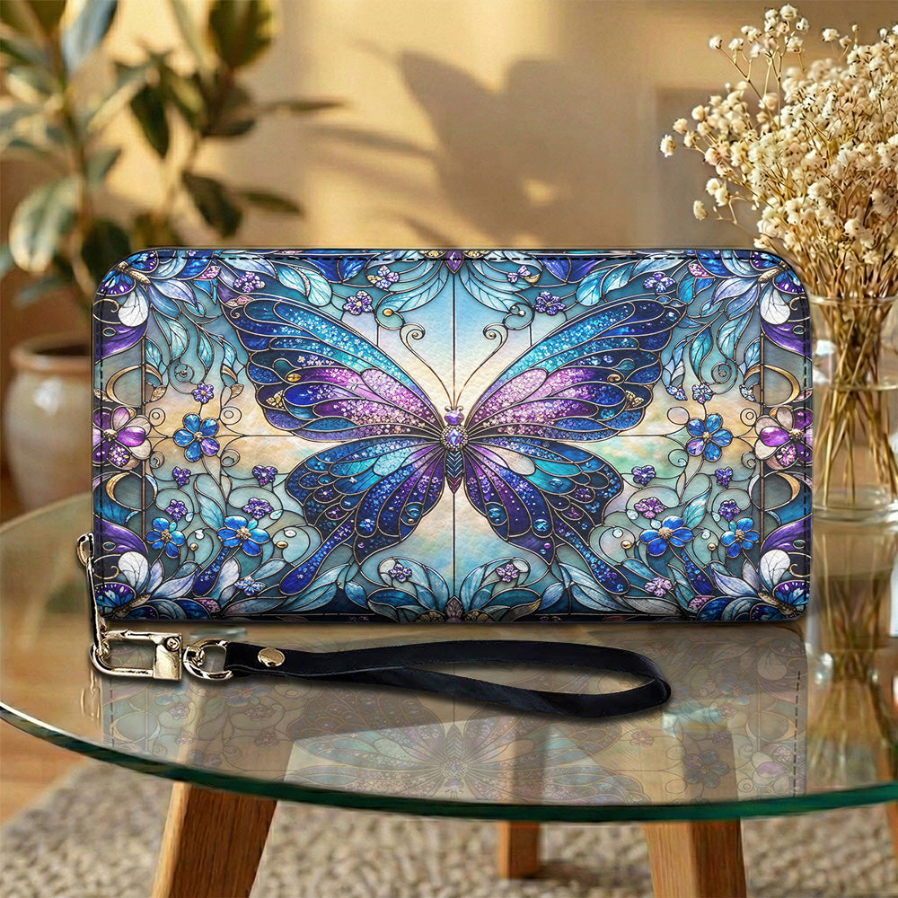 Butterfly Leather Wallet Butterfly in Blooming Glass