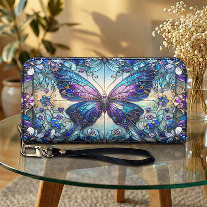 Butterfly Leather Wallet Butterfly in Blooming Glass