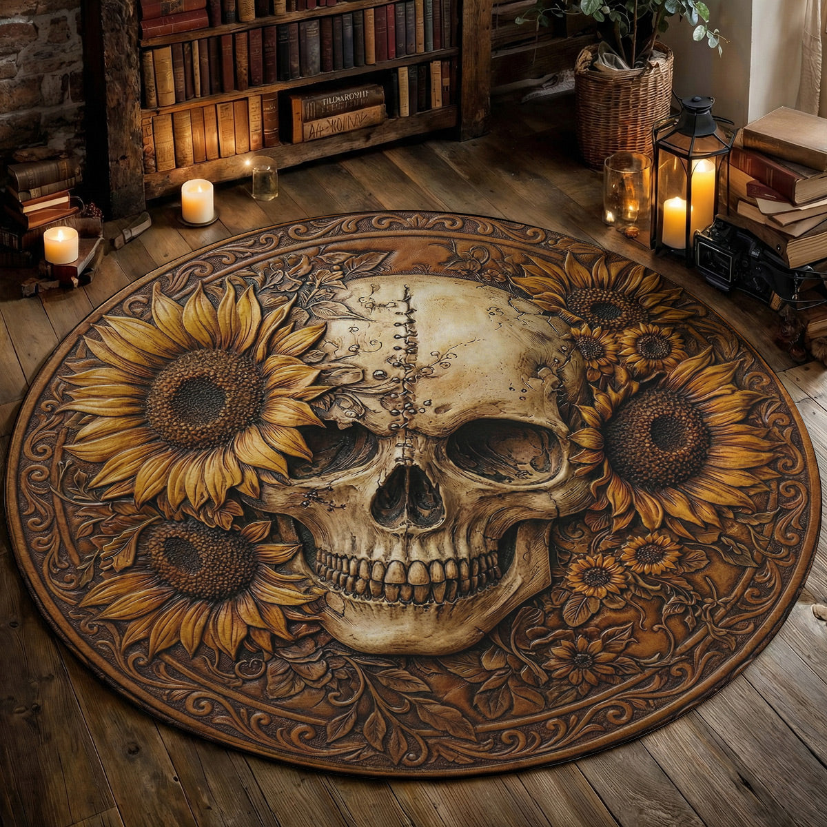 Gothic Round Rug Bloom Beyond the Bone Flat Print