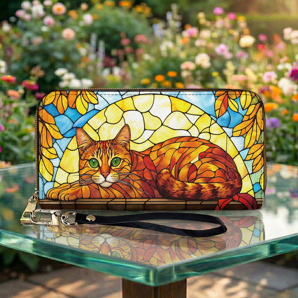 Cat Leather Wallet Stained Glass Sunlit Cat