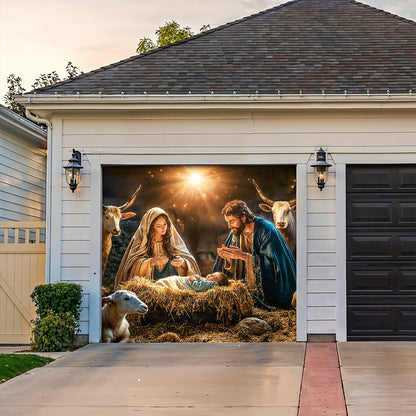 God Garage Door Banner Decoration - A Holy Night in Warm Light