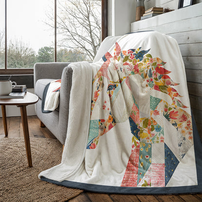 Horse Fleece Blanket Charming Floral Horse