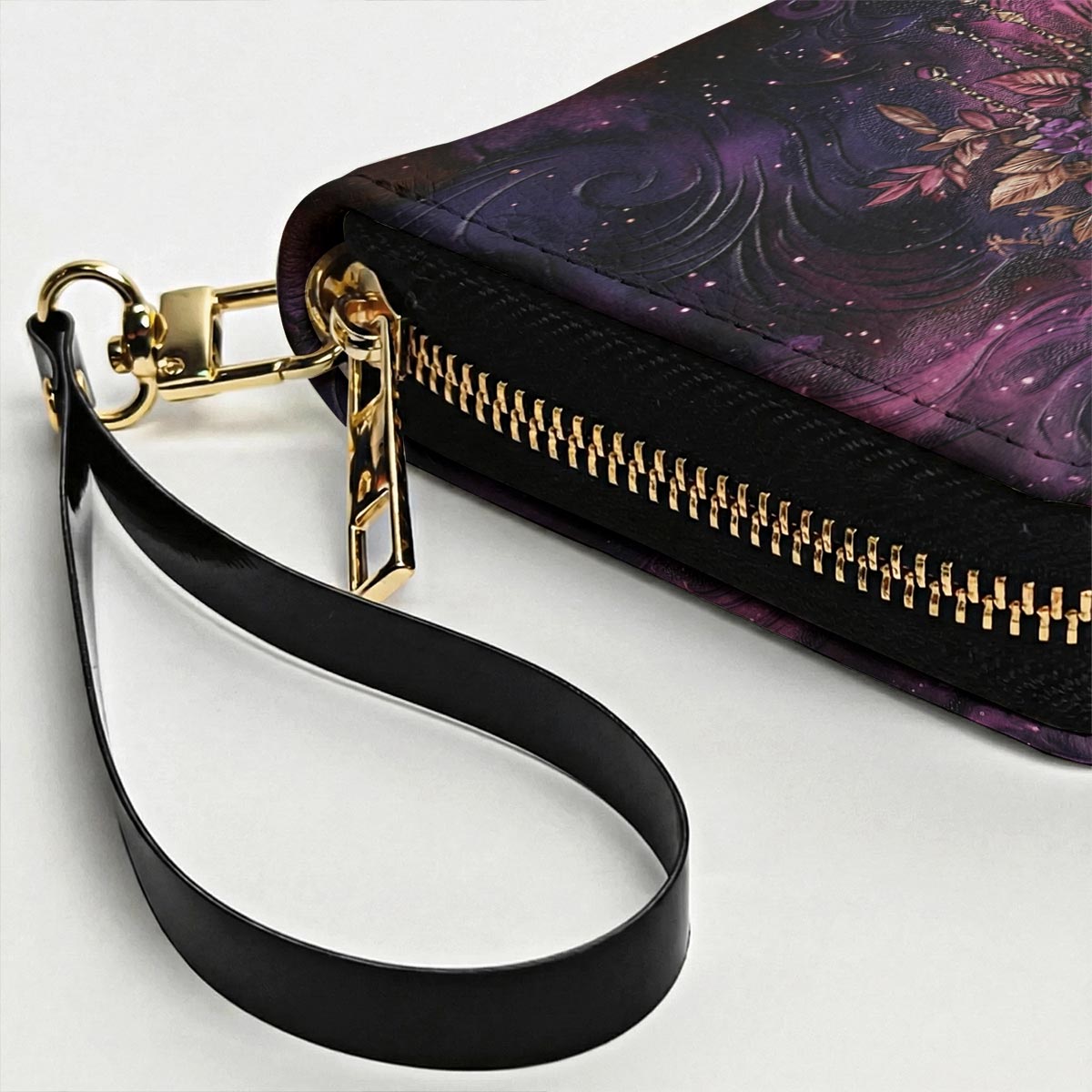 Skull Leather Wallet Midnight Bloom Violet Rose Gothic Skull