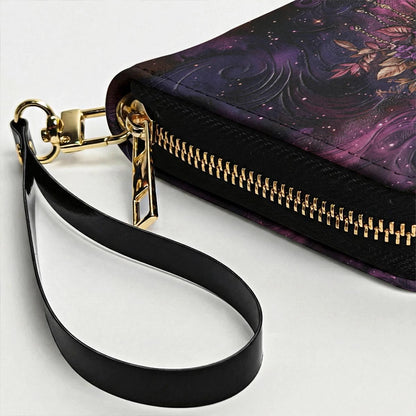 Skull Leather Wallet Midnight Bloom Violet Rose Gothic Skull