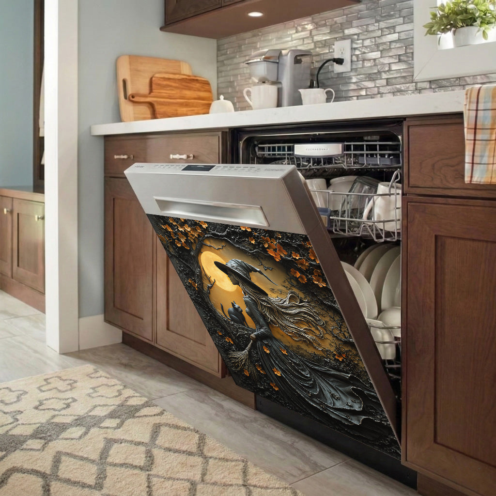 Witch Magnetic Dishwasher Cover Witch Beneath the Autumn Moon