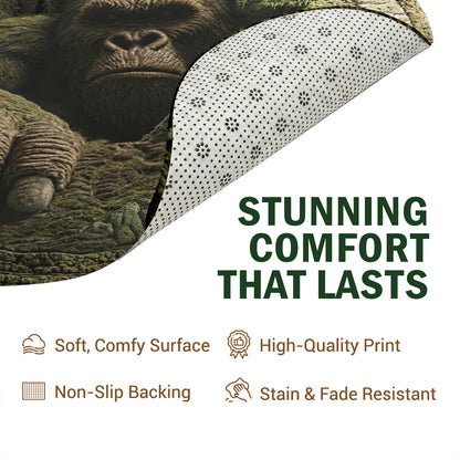 Bigfoot Round Rug Rising from the Forest 3D Illusion Flat Print Rustic Myth Art