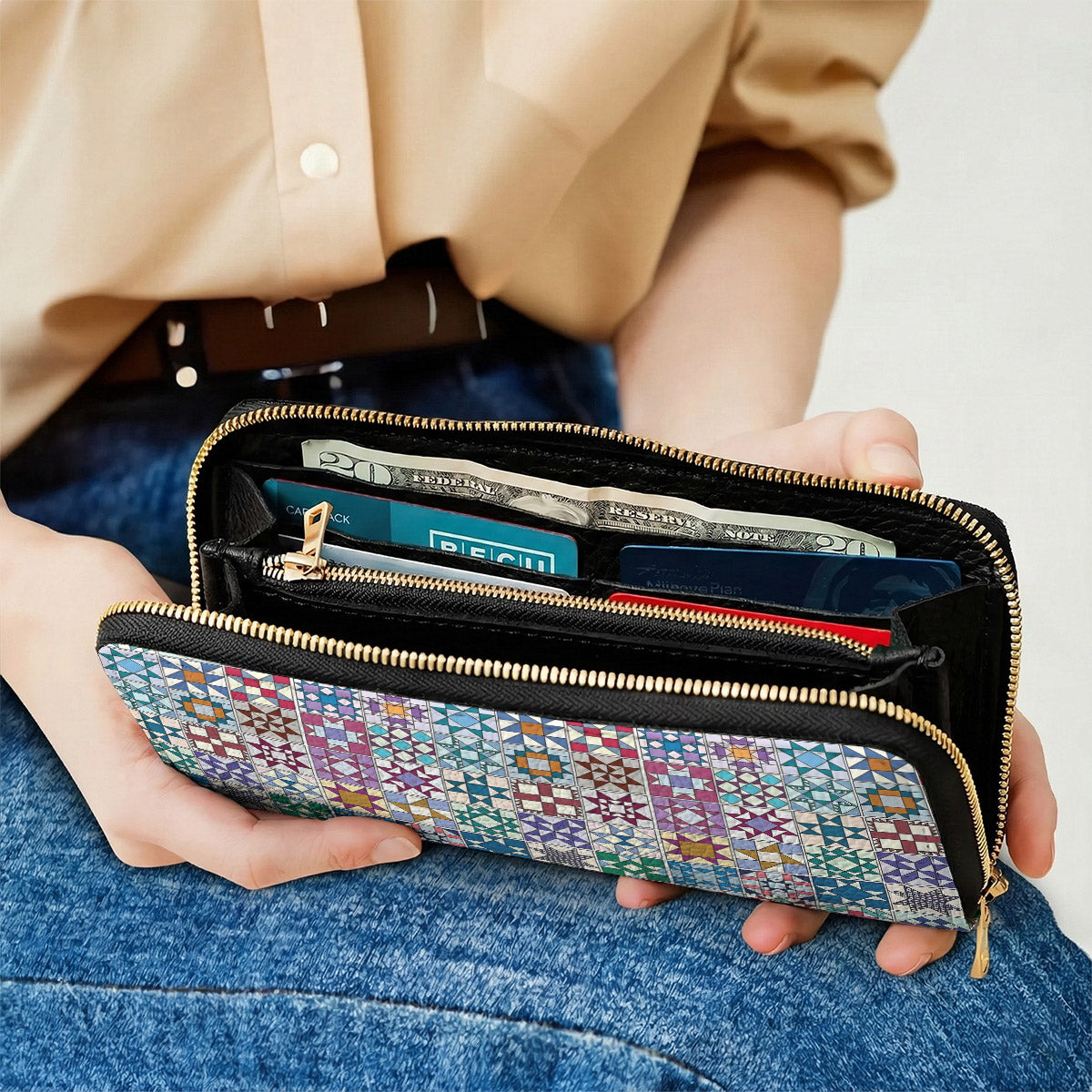 Sewing Lover Leather Wallet Traditional Quilt Blocks
