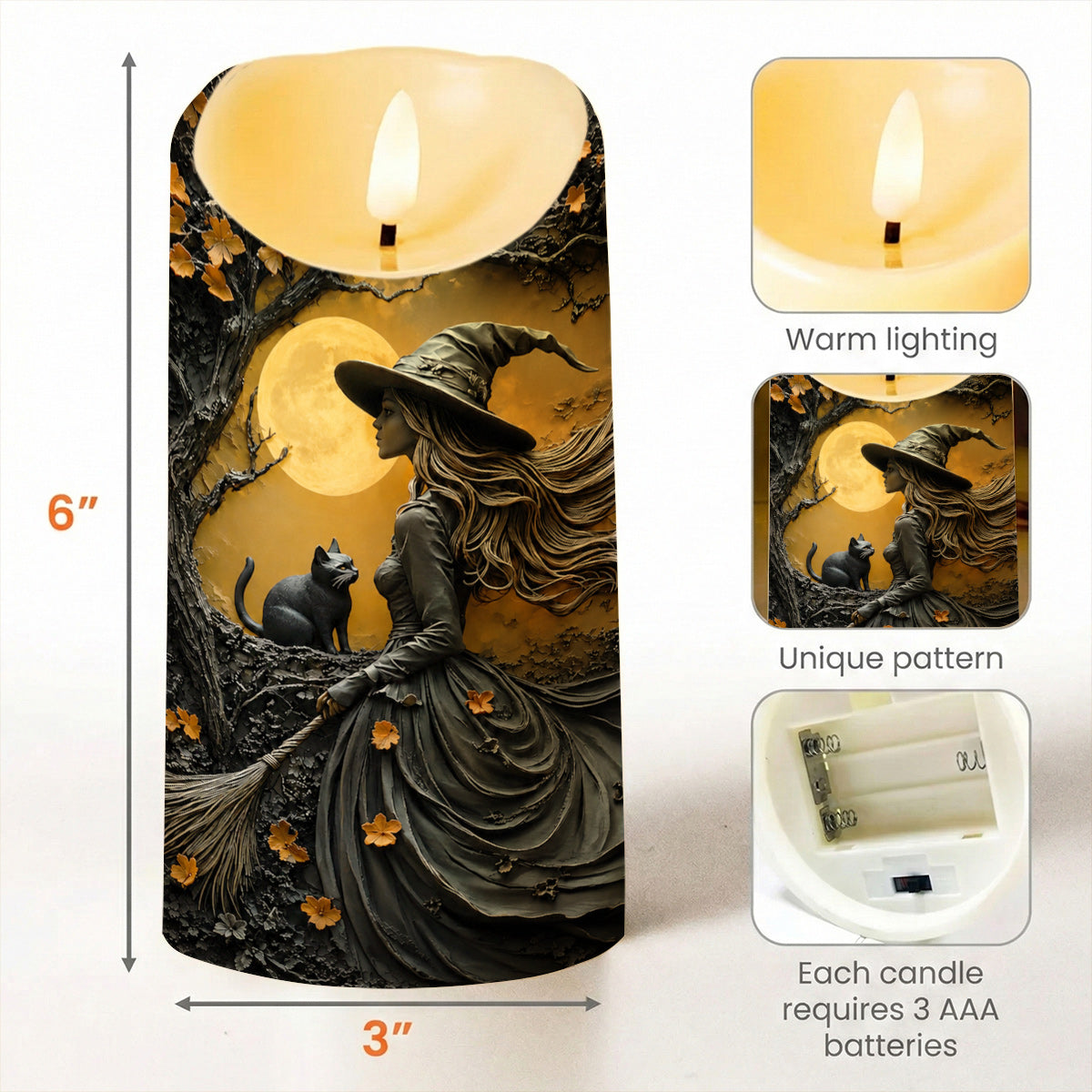 Witch Beneath the Autumn Moon LED Candle Halloween Décor